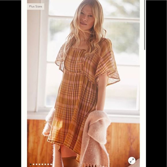 Anthropologie Gauzy Plaid Mini Dress - Picture 1 of 7